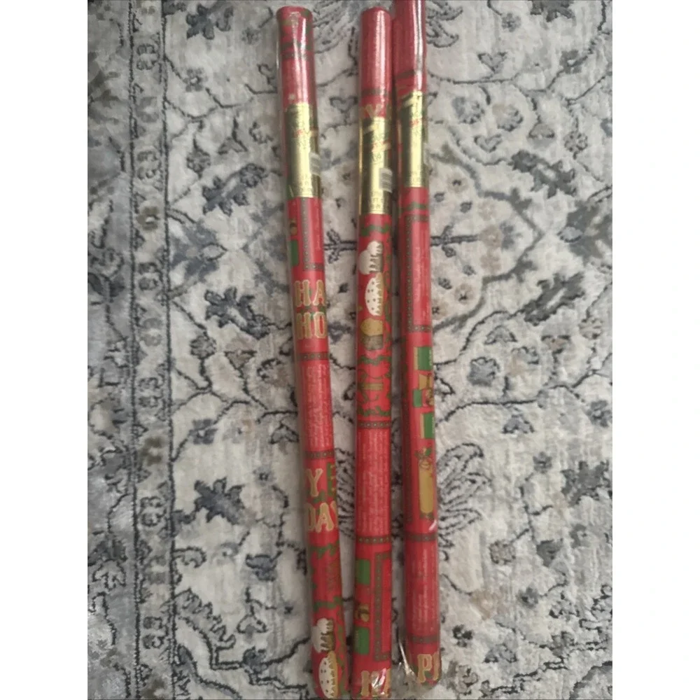 3 Rolls Vtg  Ambassador Christmas Wrapping Paper 17.5 sq ft Rolls Baking Recipe